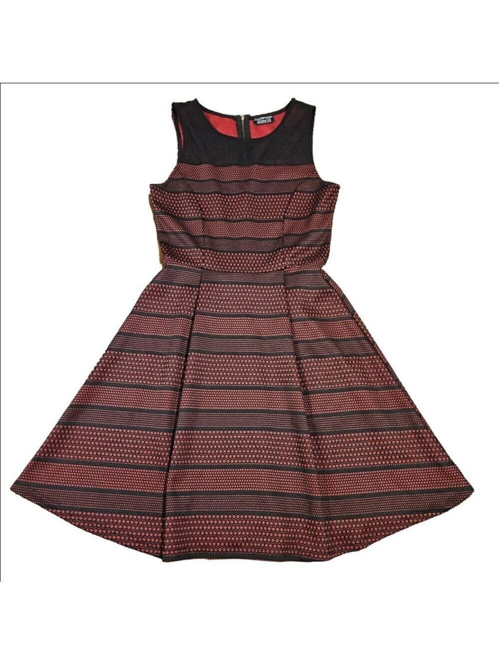 Women Papermoon by StitchFix Fit & Flare Pleated Dress, S Black & Burgandy